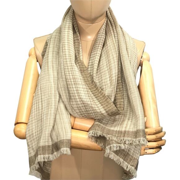 Eskandar BEIGE CREAM PLAID Handwoven Handspun 100% Cashmere Shawl Scarf 20"x80"